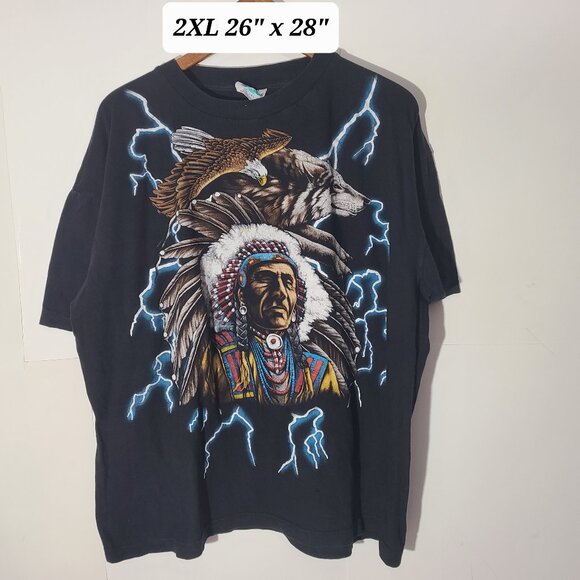 Tour Champ Other - Vintage 90s American Thunder Native American Lightning Eagle Boxy 2XL T-Shirt